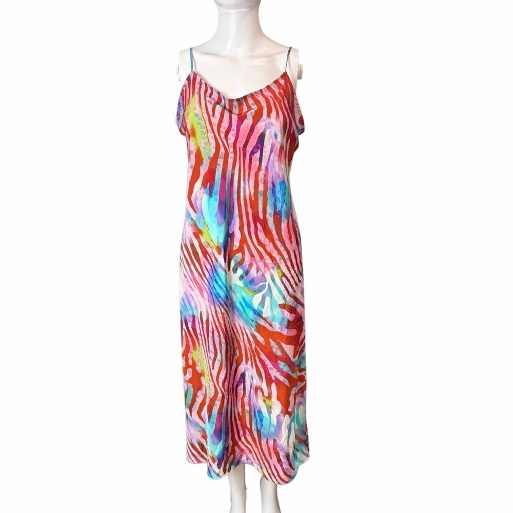Natori Vibrant Multicolor Zebra Print Dress Medium